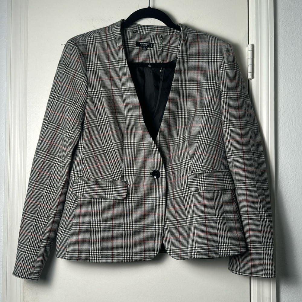 Premise Studio Multicolor Houndstooth Plaid One Button Blazer Size 8 Petite